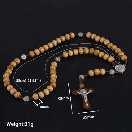 Vintage Cross Necklace with Catholic Beads