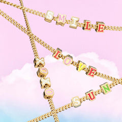 Female With Hearts Rainbow Letter Collarbone Necklace-2