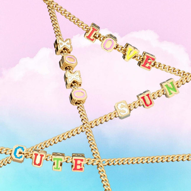 Female With Hearts Rainbow Letter Collarbone Necklace-1