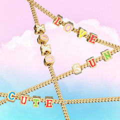 Female With Hearts Rainbow Letter Collarbone Necklace-1