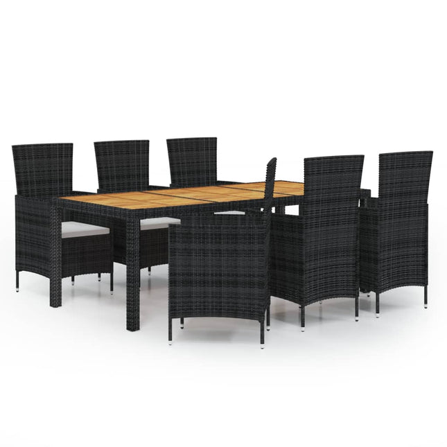 NNEVL 7 Piece Outdoor Dining Set with Cushions Poly Rattan Black-1