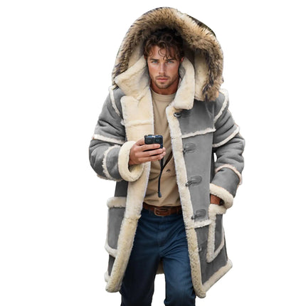 Men Shearling Coats with Hood Faux Suede Sherpa Lined Sheepskin Jackets