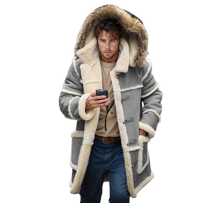 Men Shearling Coats with Hood Faux Suede Sherpa Lined Sheepskin Jackets