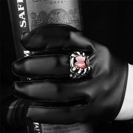 Gothic Dragon Claw Alloy Ring with Black Red Gemstone