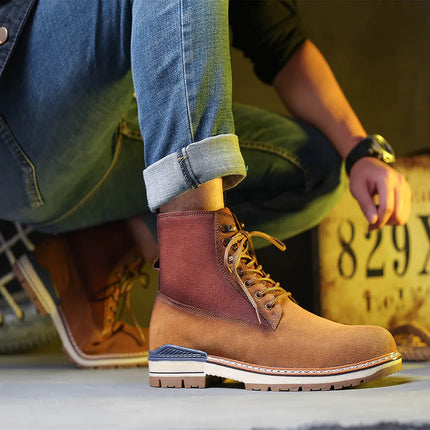 Men's High Top Leather Martin Boots - Cowhide Upper