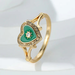 Gothic Black Enamel Heart Drop Ring