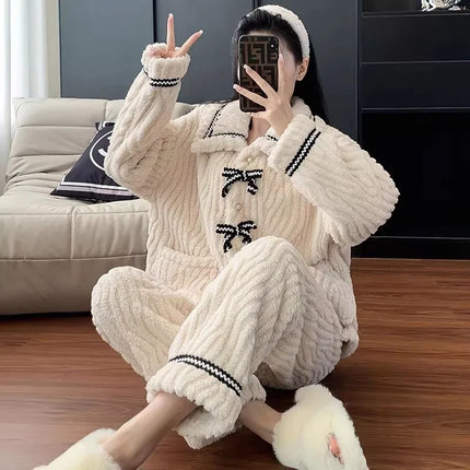 2Pcs/set Cozy Padded Winter Pajama Set — Thickened Warm Loungewear for Women