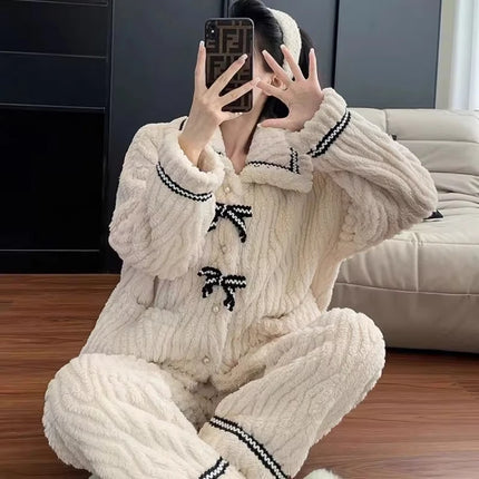 2Pcs/set Cozy Padded Winter Pajama Set — Thickened Warm Loungewear for Women