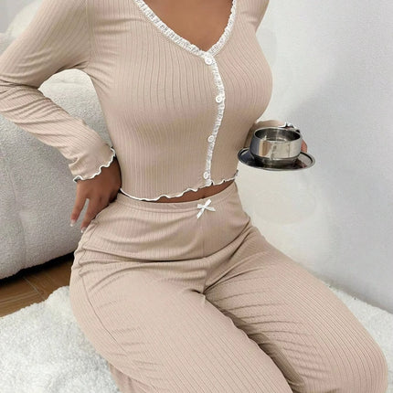 Elegant Lace Winter Pajama Set 2‑Piece Long Sleeve Loungewear for Women (2025 Edition)