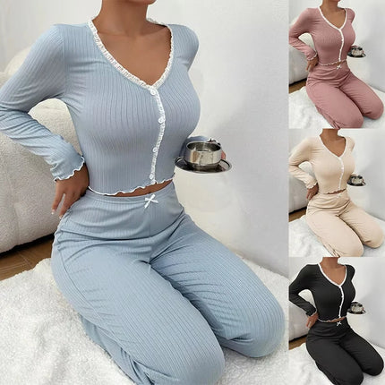 Elegant Lace Winter Pajama Set 2‑Piece Long Sleeve Loungewear for Women (2025 Edition)