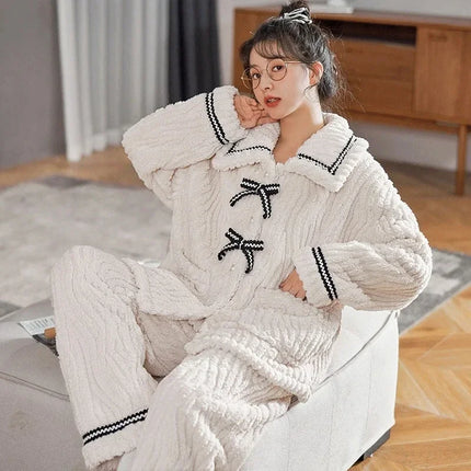 2Pcs/set Cozy Padded Winter Pajama Set — Thickened Warm Loungewear for Women