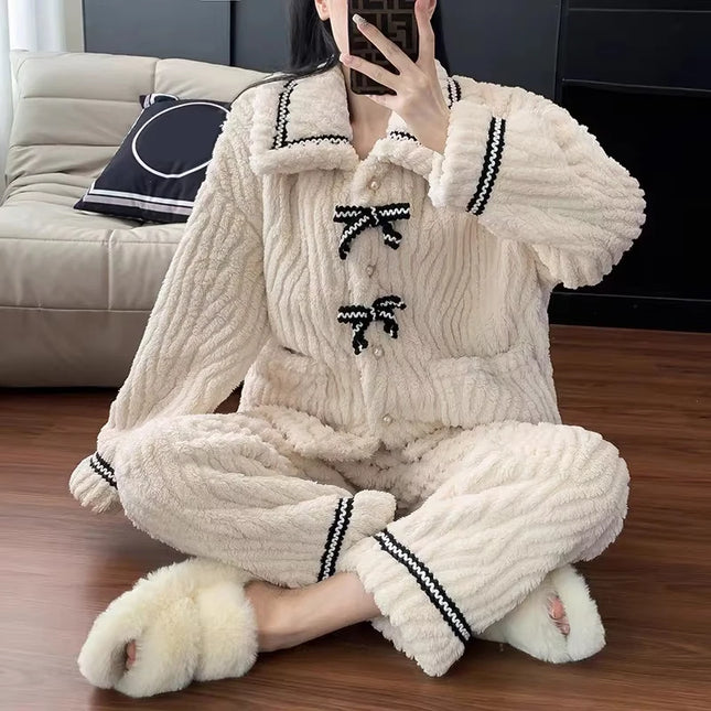 2Pcs/set Cozy Padded Winter Pajama Set — Thickened Warm Loungewear for Women
