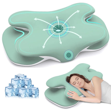 Cervical Pillow for Neck and Shoulder Pain Relief Ergonomic Neck Pillow for Sleeping Contour Memory Foam Cervical Pillow Neck Pillow for Side Back Stomach Sleepers with Ice Silk Fabric (Green)