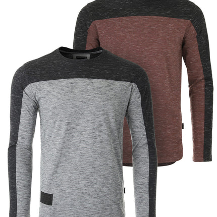 Athletic Color Block Long Sleeve Curved Hemline Casual Shirt