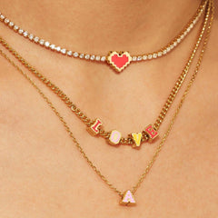 Female With Hearts Rainbow Letter Collarbone Necklace-0