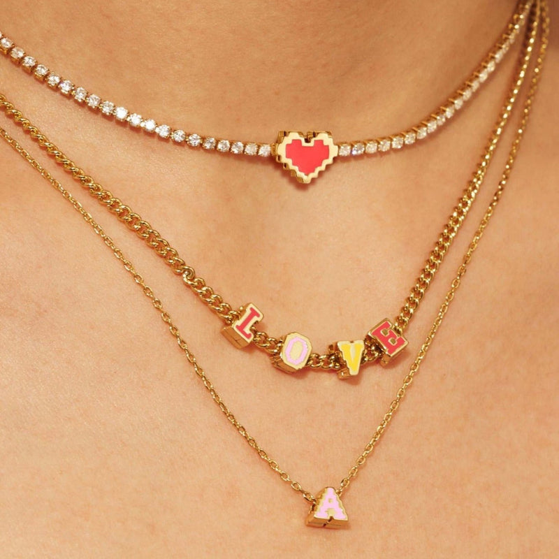 Female With Hearts Rainbow Letter Collarbone Necklace-0