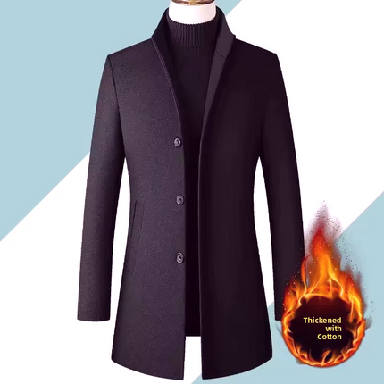 Mens Winter Wool Coat Stand Collar Business Jacket (Wine Red)