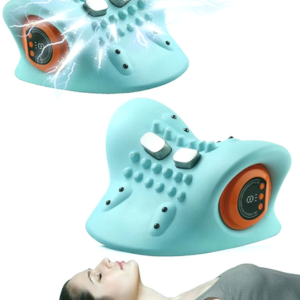 Electric Neck Stretcher Pulse Cervical Traction Pillow EMS Massage Blue