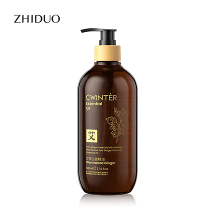 Brown bottle with pump dispenser labeled 'CWINTER Essential Oil' 