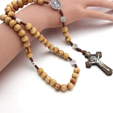Vintage Cross Necklace with Catholic Beads