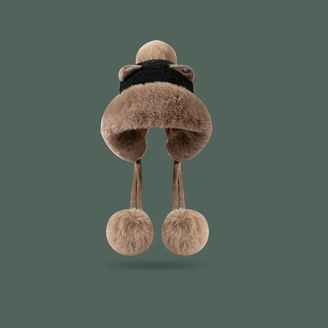 Korean Style Winter Plush Bonnet with Cute Ears for Women