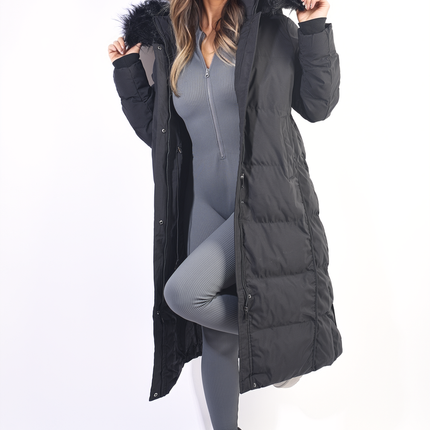 Longline Faux Fur Hooded Puffer Jacket