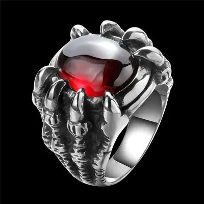 Gothic Dragon Claw Alloy Ring with Black Red Gemstone