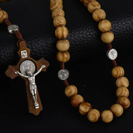 Vintage Cross Necklace with Catholic Beads