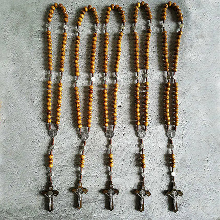 Vintage Cross Necklace with Catholic Beads