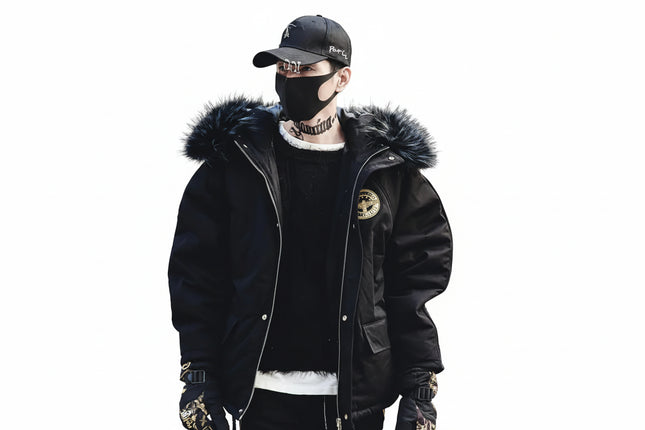 Men's Thick Hooded Winter Jacket with Fur Collar
