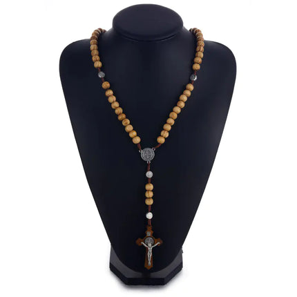 Vintage Cross Necklace with Catholic Beads